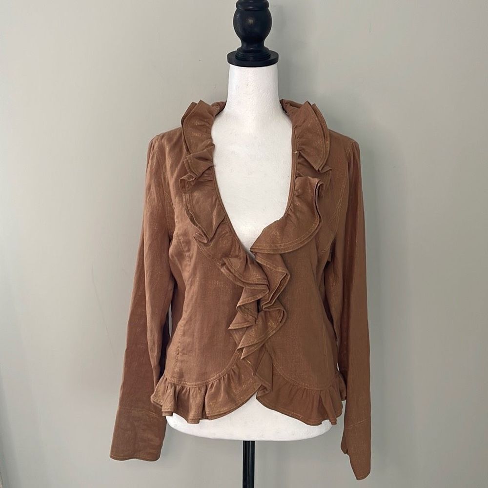 Trousers Etc. Fashion Jacket/Blazer. Size 4. Terracotta w/gold shimmer. Ruffles